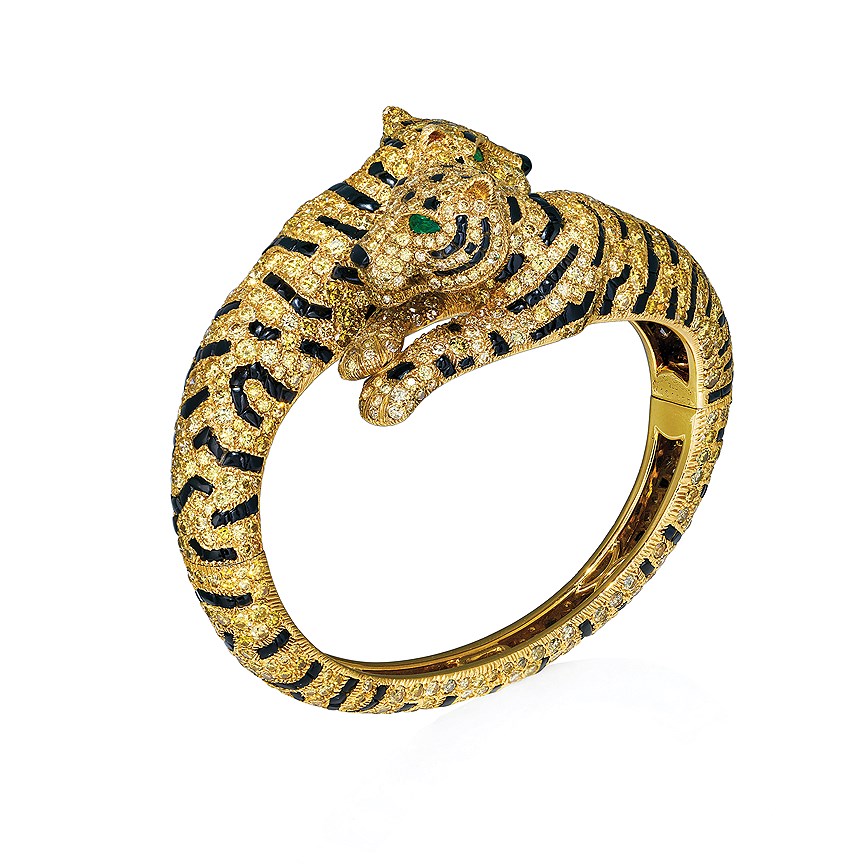 Christie’s Magnificent Jewels: браслет Tigre с бриллиантами, ониксом и изумрудами, Cartier, эстимейт CHF 200,000-300,000
