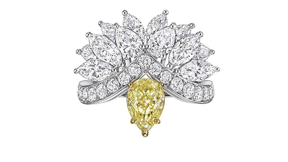 Harry Winston, кольцо Eagle, белое золото, желтый и белые бриллианты