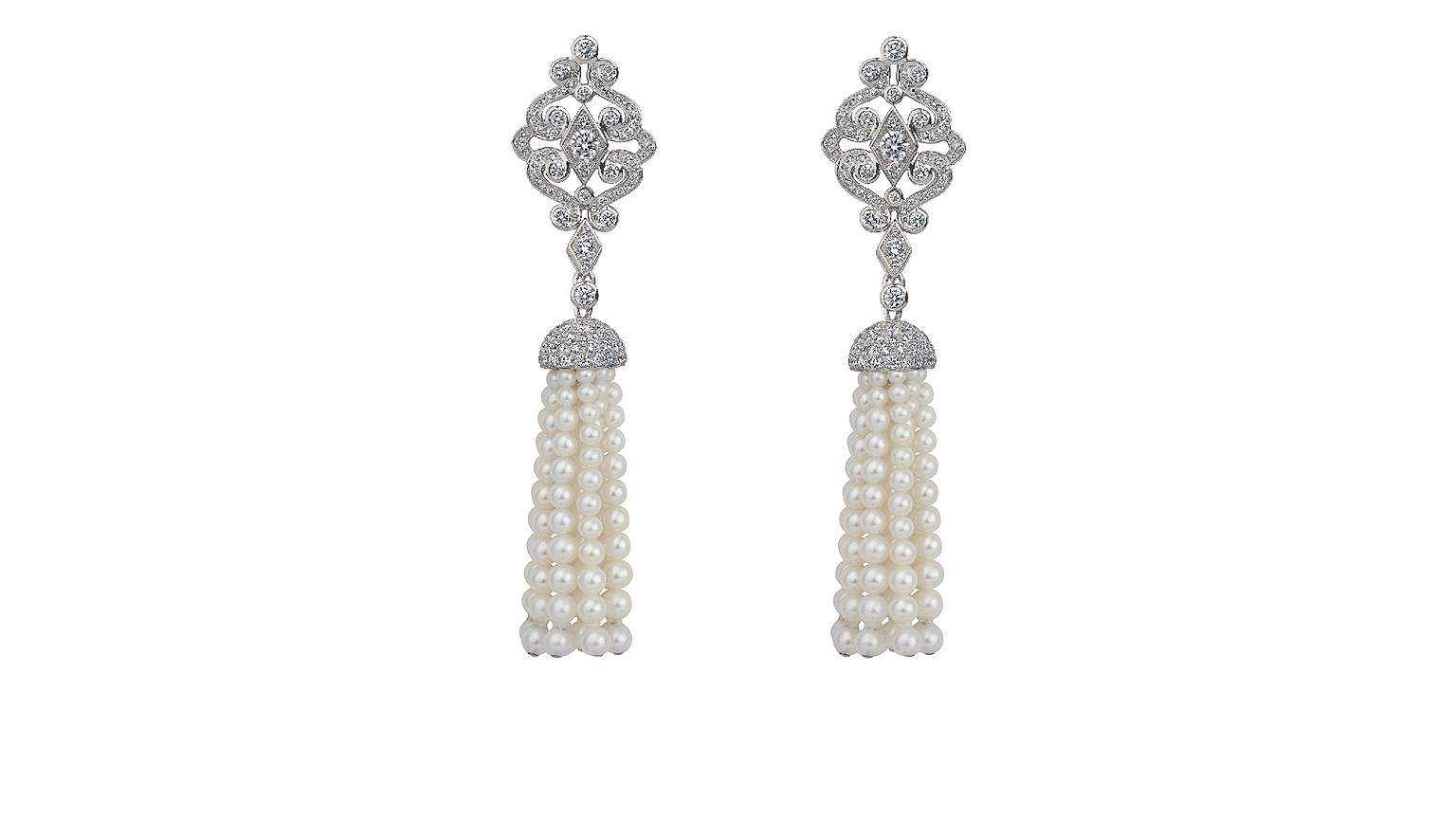 Garrard, серьги Albemarle, белое золото, жемчуг, бриллианты