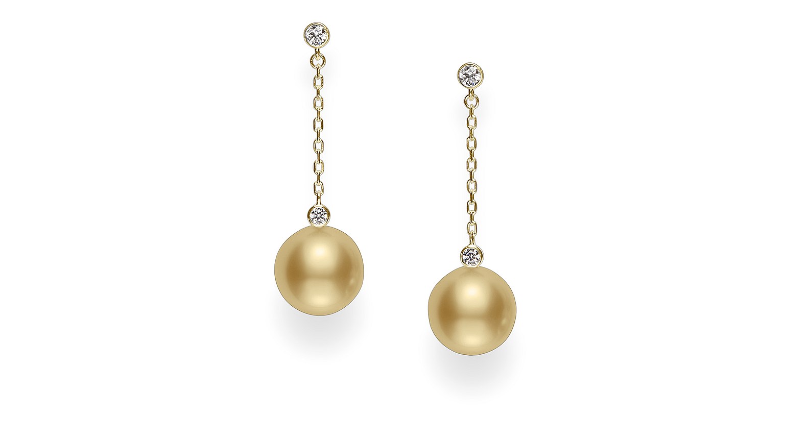 Mikimoto, серьги, желтое золото, жемчуг, бриллианты