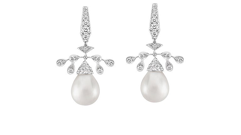 Chaumet, серьги Josephine Aigrette Imperiale, белое золото, натуральный жемчуг, бриллианты