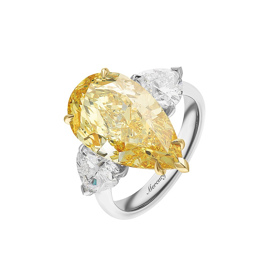 Mercury, кольцо Color, белое золото, белые и желтый бриллианты