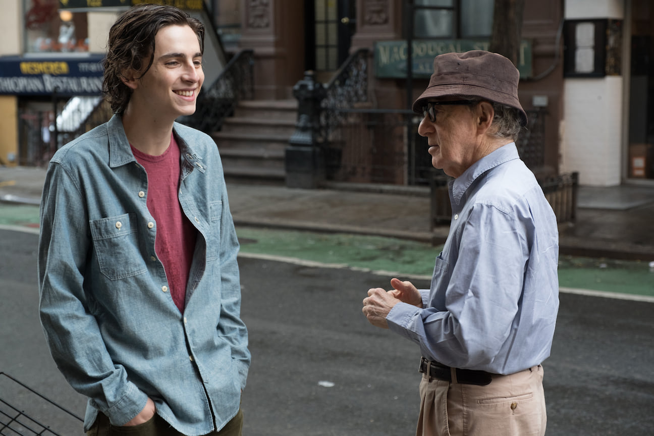 Тимоти Шаламе и Вуди Аллен на съемках фильма «Дождливый день в Нью-Йорке», 2018