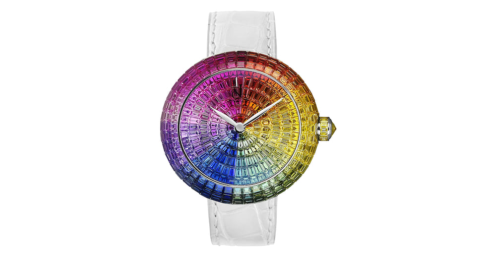 acob &amp; Co., часы Brilliant Full Baguette Rainbow, 44 мм, белое золото, разноцветные сапфиры, кварцевый механизм