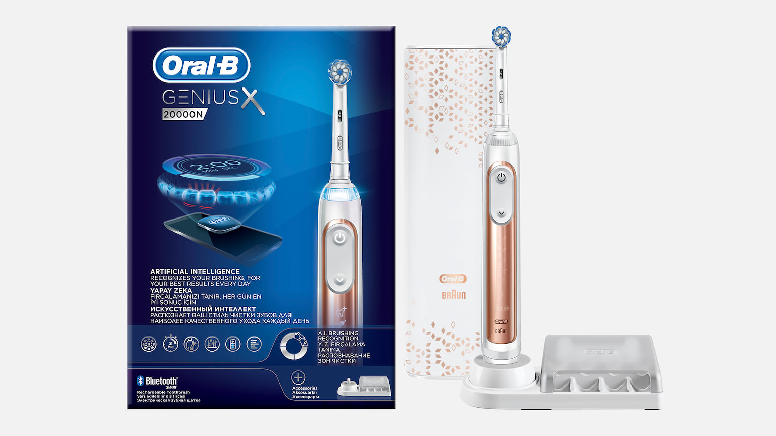 Электрическая зубная щетка Oral-B Genius X 20000N c искусственным интеллектом адаптируется к особенностям конкретного человека. 