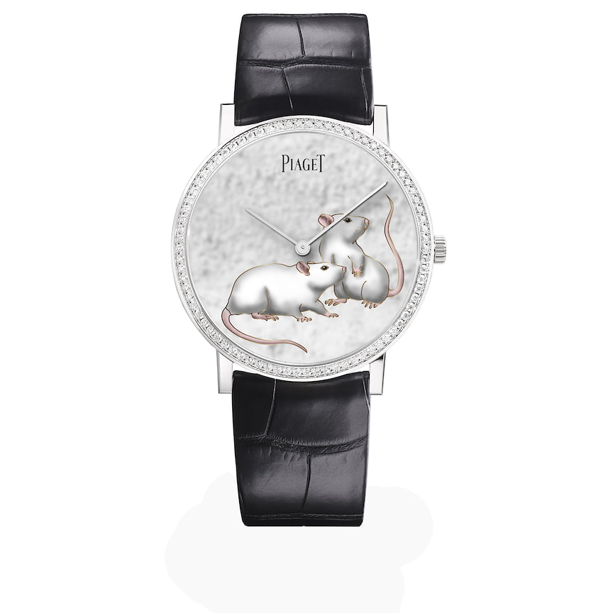 Piaget, часы Altiplano, 38 мм, белое золото, перламутр, перегородчатая эмаль, бриллианты

