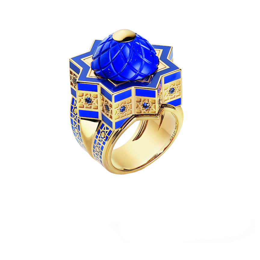 Chaumet, кольцо Sheherazade, желтое золото, лак, сапфиры, лазурит