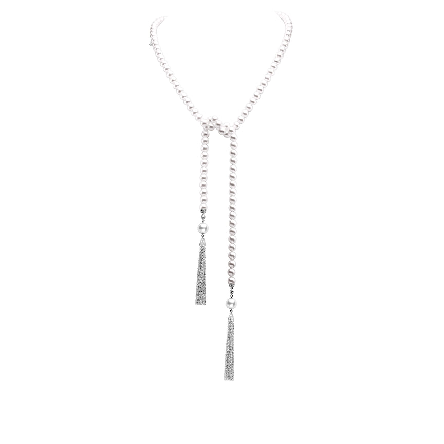 Mikimoto, колье Classic, белое золото, жемчуг, бриллианты