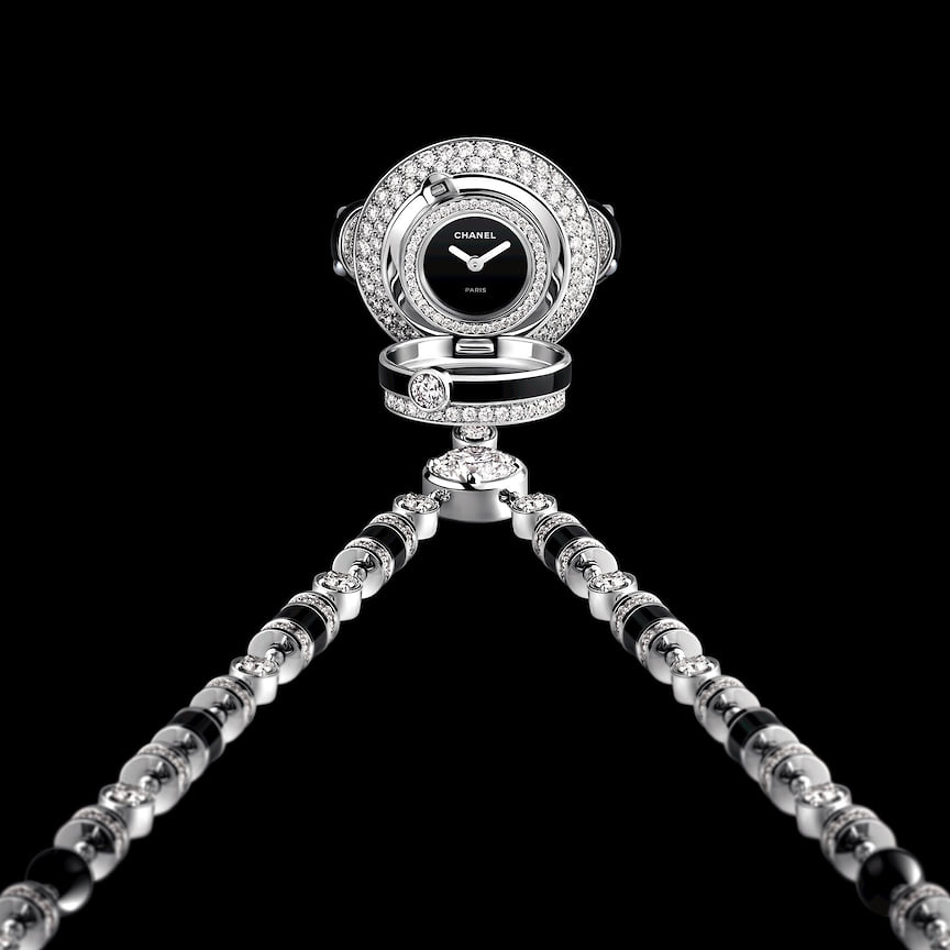 Chanel Watches, сотуар Coco, 55 х 17 мм, белое золото, оникс, бриллианты, жемчуг, эмаль, кварцевый механизм, лимитированная серия 5 экземпляров