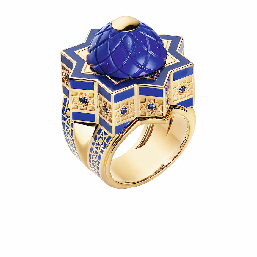 Chaumet, кольцо Sheherazade, желтое золото, лазурит, сапфиры, бриллианты