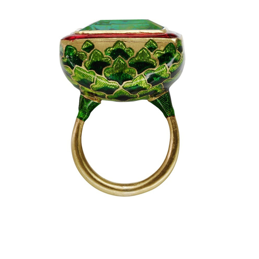 Alice Cicolini, кольцо Jodhpur, желтое золото, эмаль, изумруд