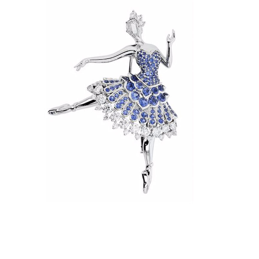 Van Cleef &amp; Arpels, брошь Cardinal Bleu Ballerina, белое золото, сапфиры, бриллианты