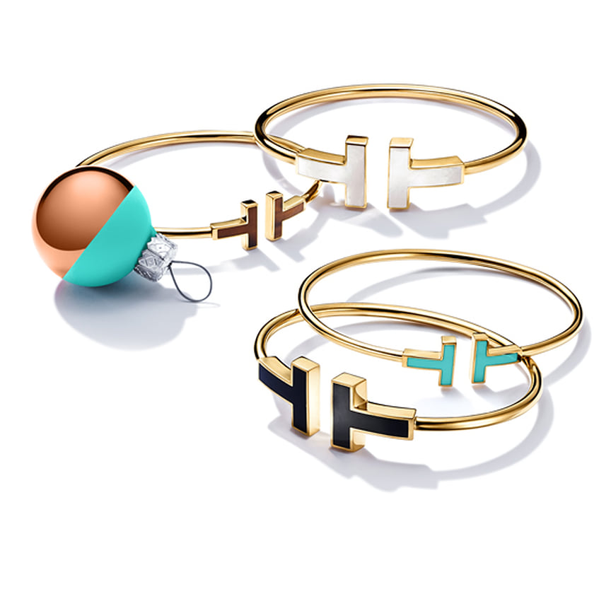 Tiffany &amp; Co., браслеты Tiffany T, желтое золото, оникс, перламутр, лак