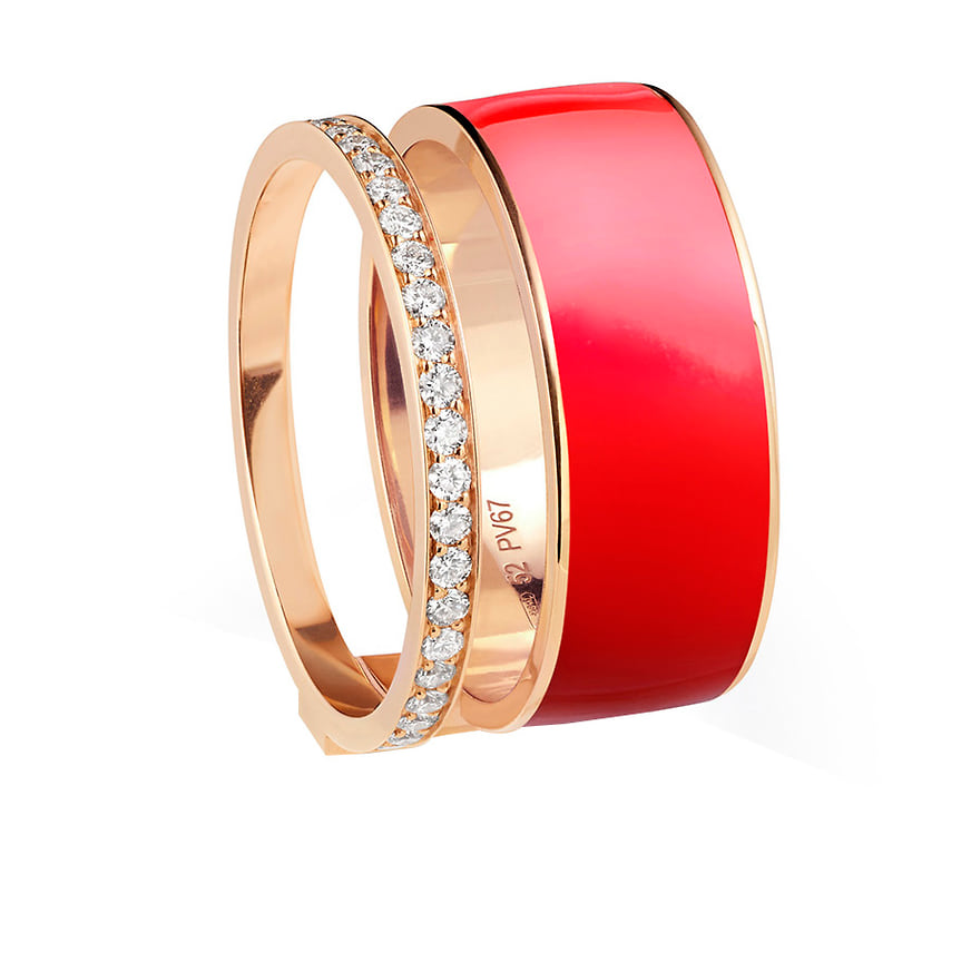 Repossi, кольцо Berbere Chromatique, розовое золото, лак, бриллианты