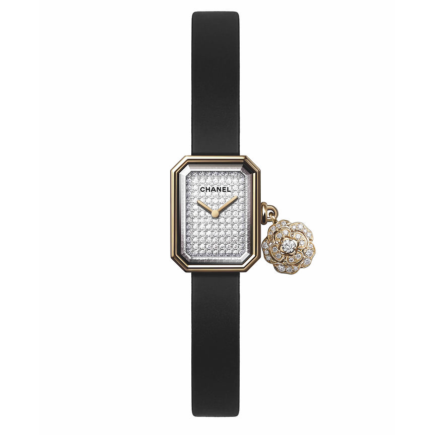 Chanel Watches, часы Extrait de Camelia, 19,7 x 15,2 мм, желтое золото, бриллианты, кварцевый механизм