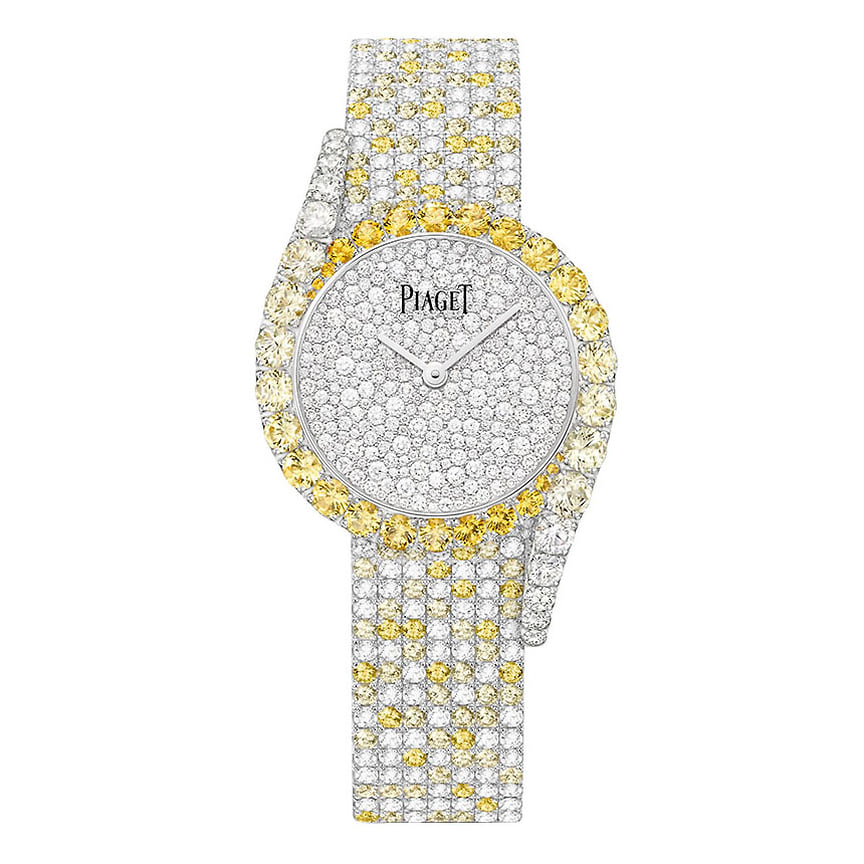 Piaget, часы Limelight Gala Precious Zenith, 32 мм, белое золото, желтые сапфиры, бриллианты, механизм с автоматическим подзаводом, лимитированная серия 8 экземпляров