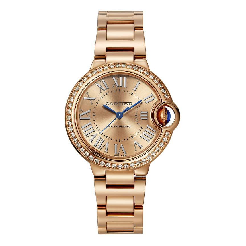 Cartier, часы Ballon Bleu, 33 мм, розовое золото, бриллианты, механизм с автоматическим подзаводом