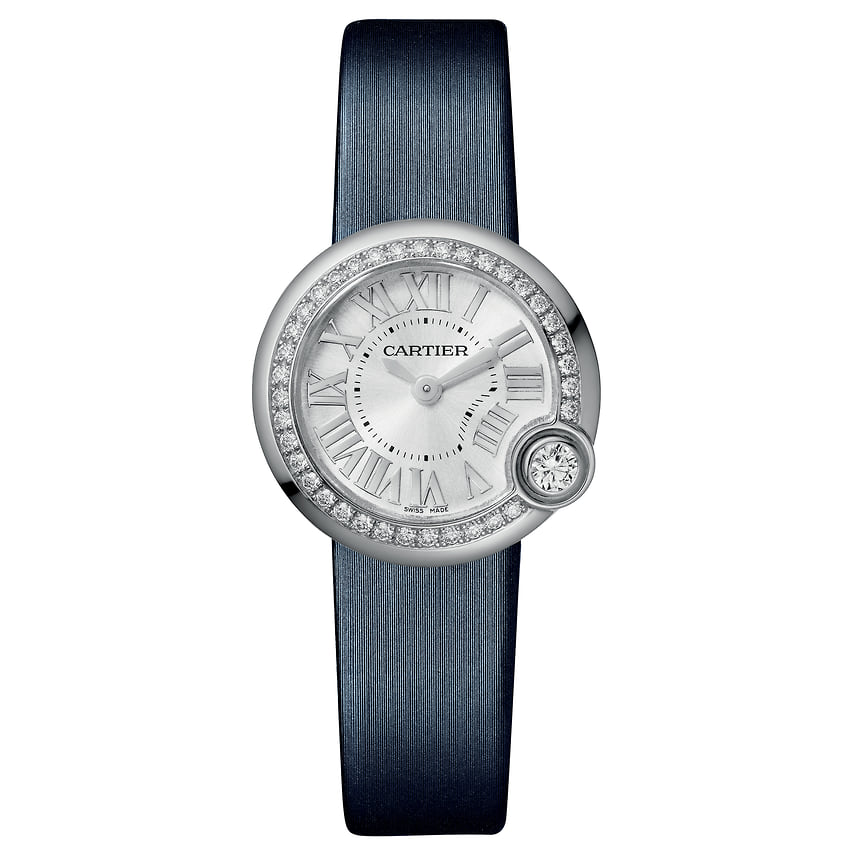 Cartier, часы Ballon Bleu, 26 мм, сталь, бриллианты, кварцевый механизм