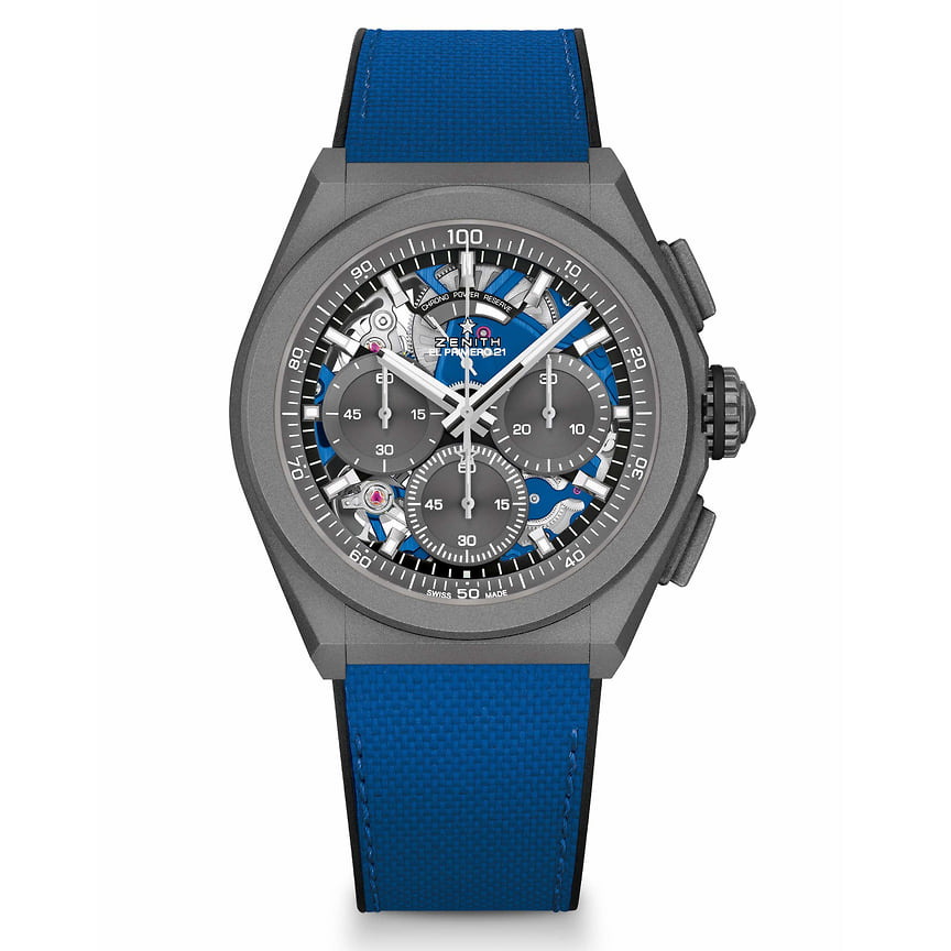 Zenith, часы Defy 21 Ultrablue, 44 мм, титан, механизм с автоматическим подзаводом