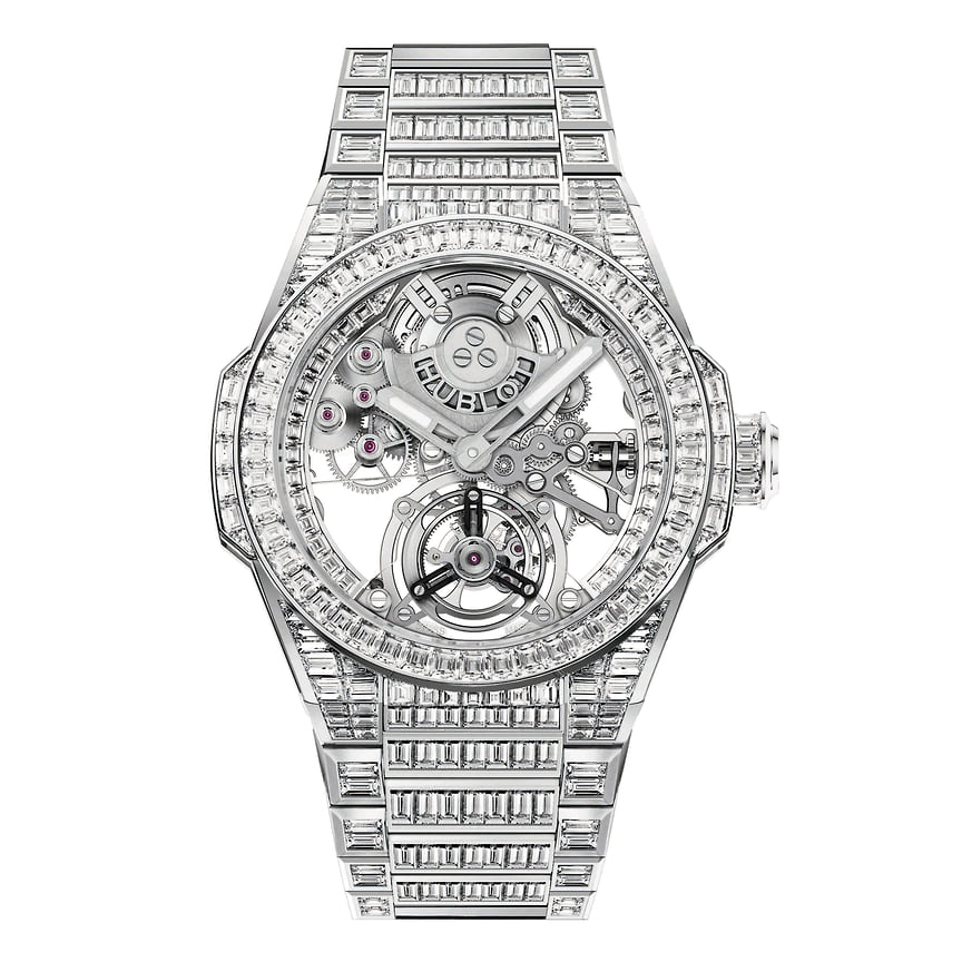 Hublot, часы Big Bang Integral Tourbillon High Jewellery, 43 мм, белое золото, бриллианты, механизм с автоматическим подзаводом