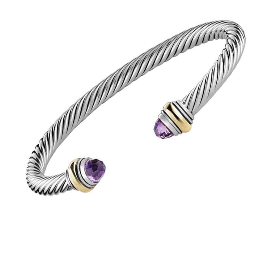 David Yurman, браслет Cable, серебро, желтое золото, аметисты