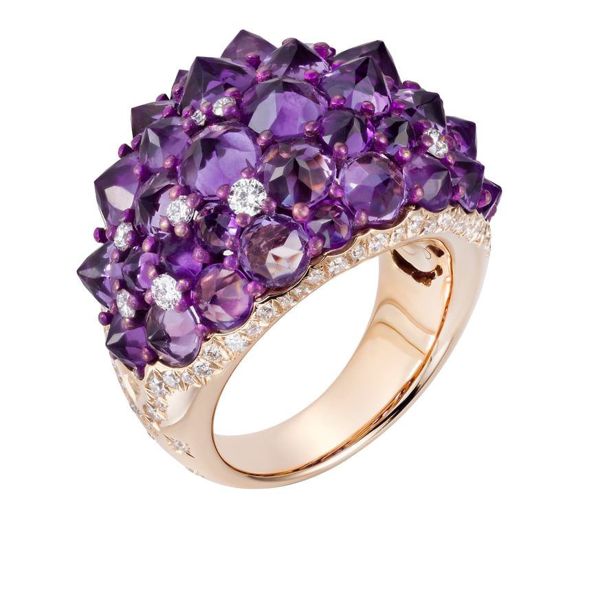 Mattioli, кольцо, розовое золото, аметисты, бриллианты