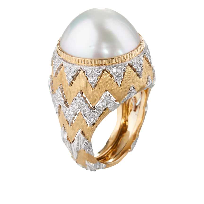 Buccellati, кольцо Monte Bianco, розовое золото, жемчуг, бриллианты