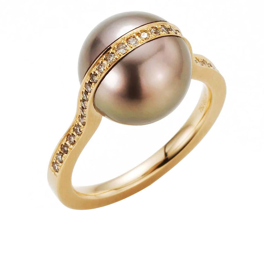 Gellner, кольцо Deep Impact, розовое золото, жемчуг, бриллианты