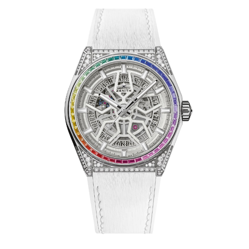 Zenith, часы Defy Classic Rainbow, 41 мм, титан, сапфиры, бриллианты, механизм с автоматическим подзаводом