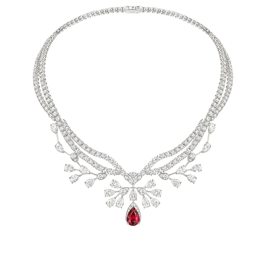 Chaumet, колье Josephine Aigrette, белое золото, рубин, бриллианты