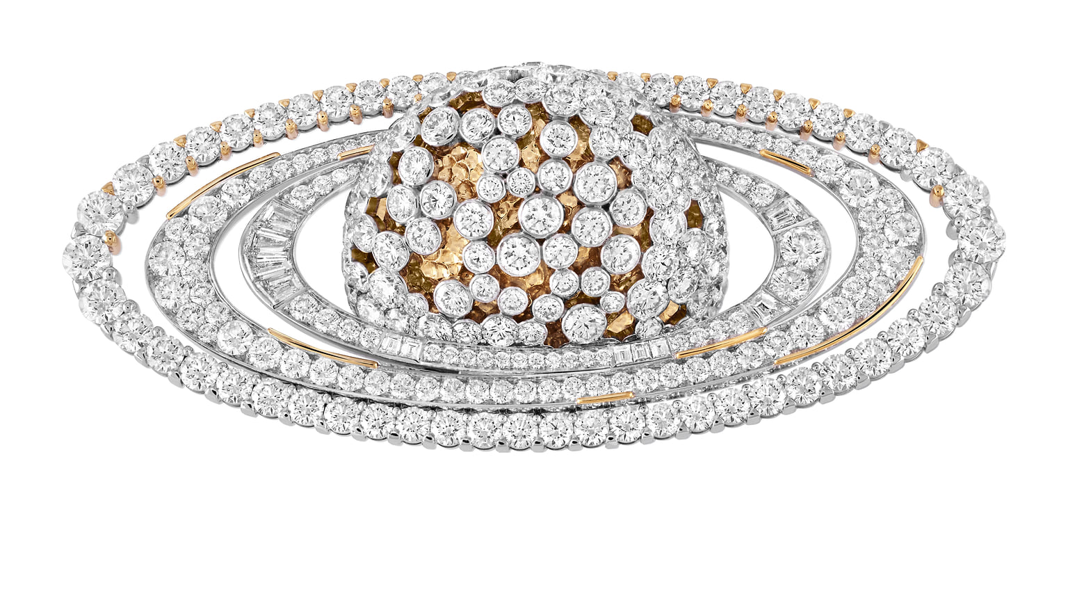 Van Cleef & Arpels, брошь Saturnе, белое и желтое золото, бриллианты