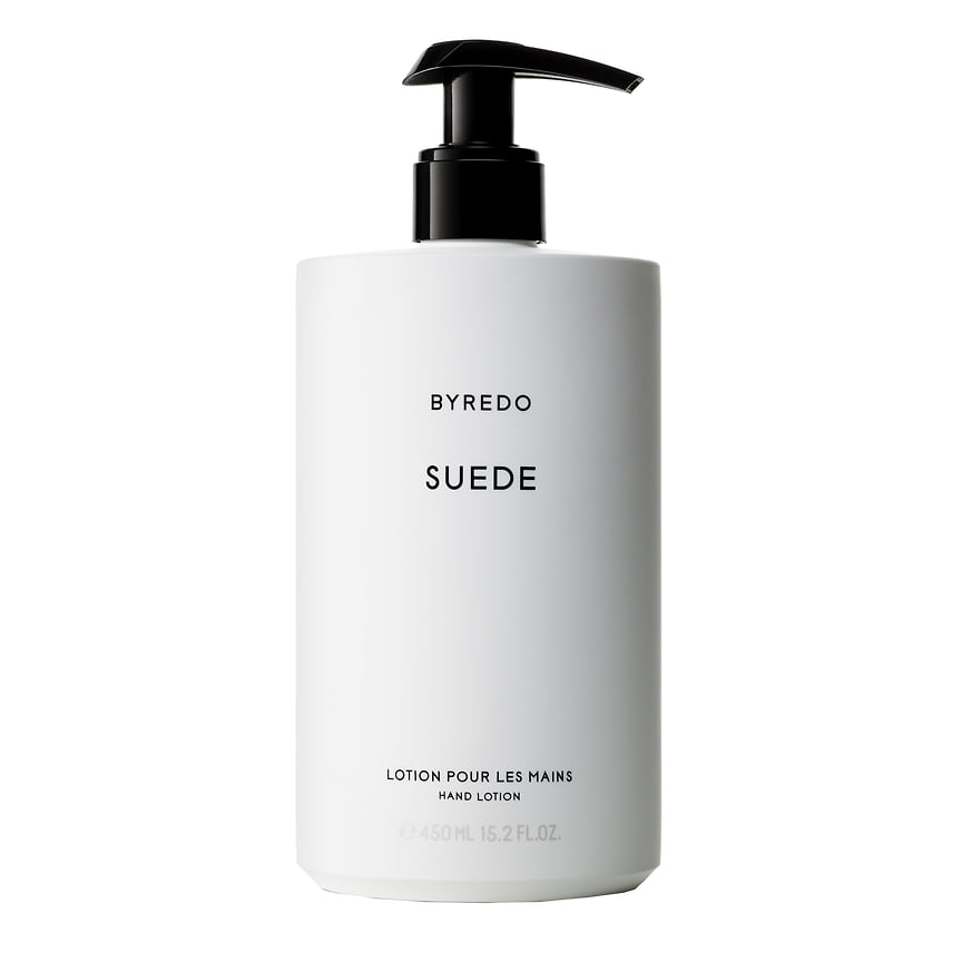 Byredo, смягчающий лосьон для рук Suede. Содержит масло ши, масло сладкого миндаля, гиалуроновую кислоту, антиоксидатный комплекс