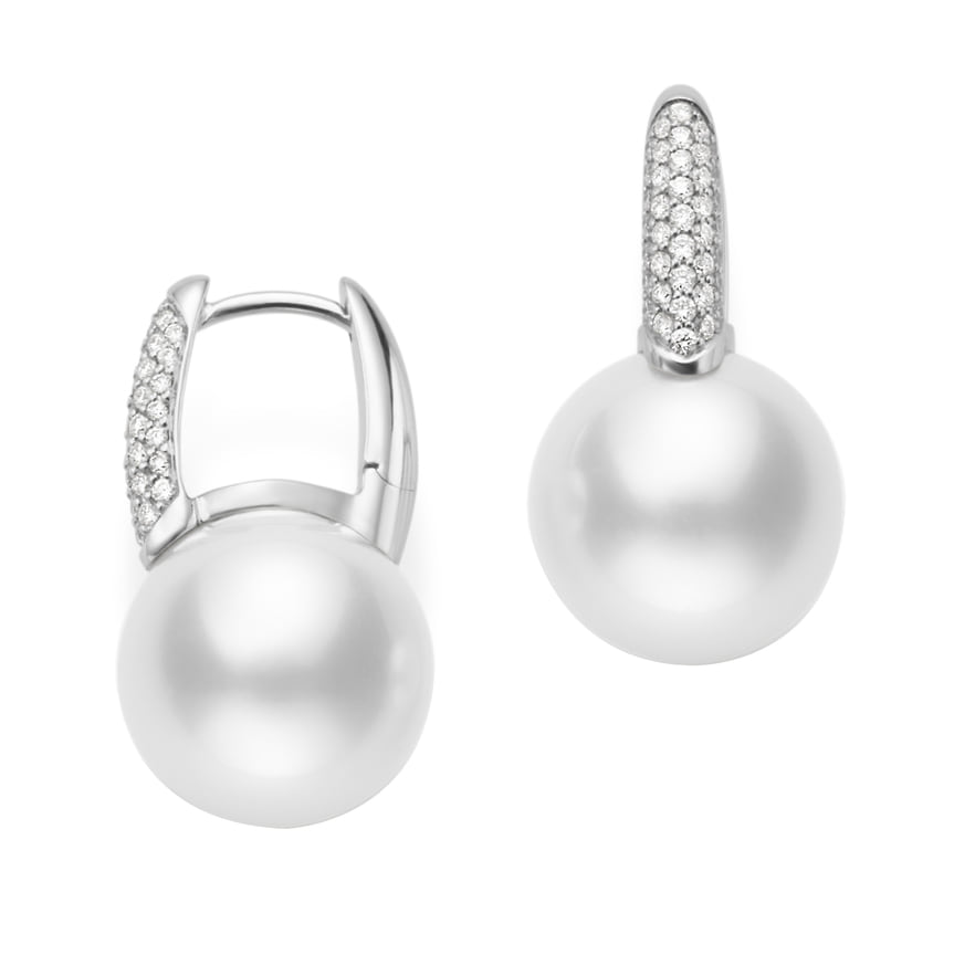 Mikimoto, серьги, белое золото, жемчуг, бриллианты