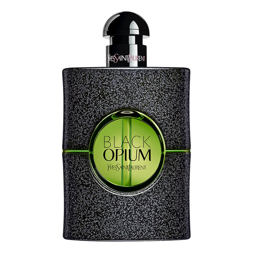 YSL, парфюмерная вода Black Opium Illicit Green. Ноты: черный кофе, белые цветы, ваниль, эссенции зеленого мандарина и инжира.