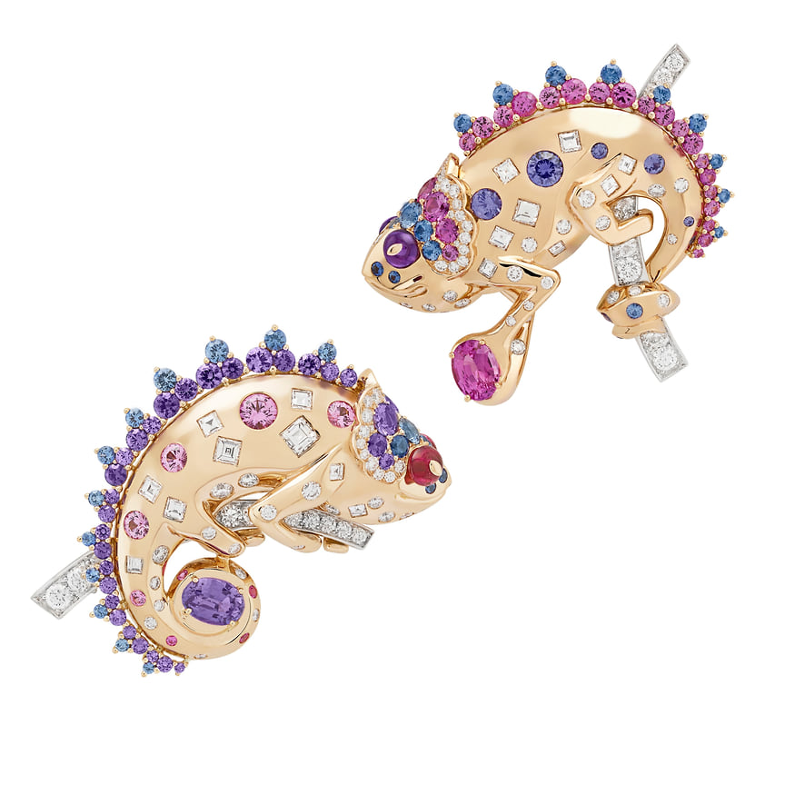 Van Cleef &amp; Arpels, пара брошей Cameleon, розовое золото, аметисты, сапфиры, рубины, бриллианты