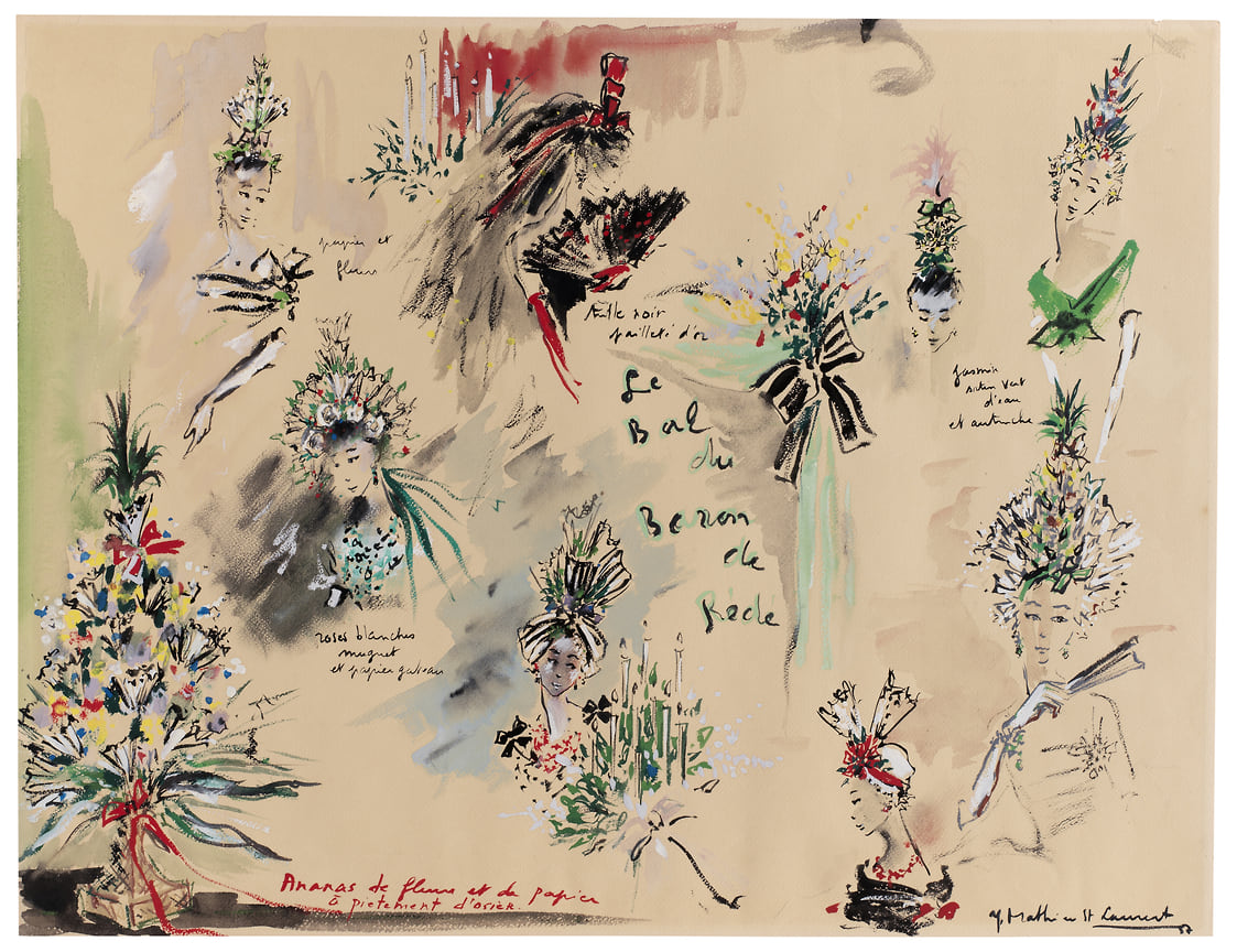 Эскизы головных уборов, сделанные для бала Bal des Tetes, 1957 год, Музей Ива Сен-Лорана В Париже