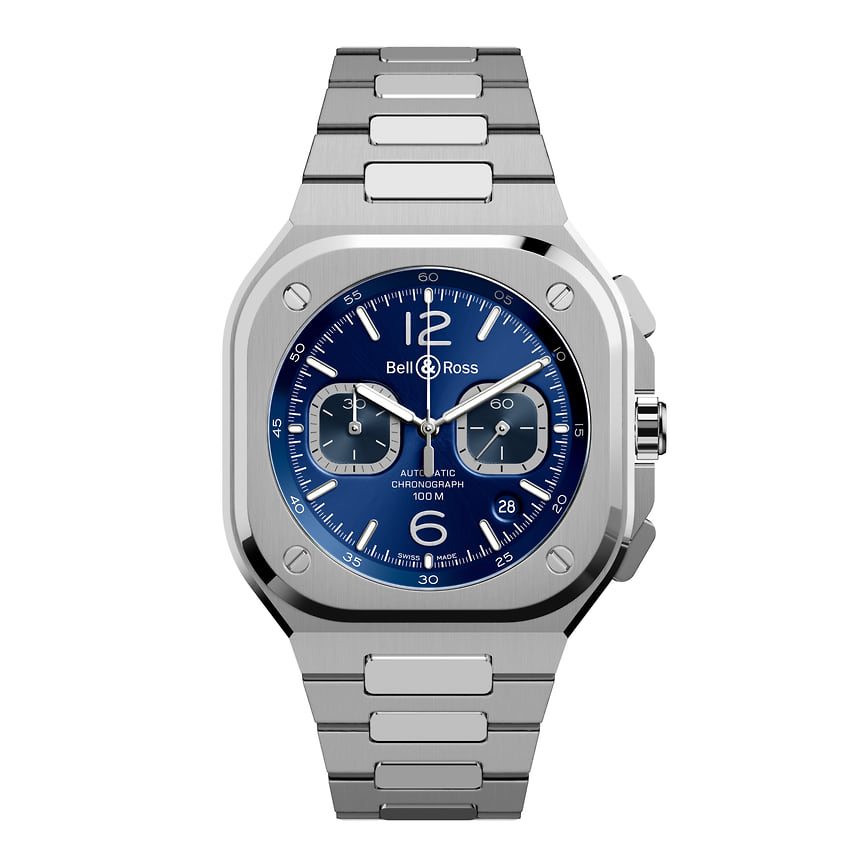 Мужские часы Bell &amp; Ross BR05 Chrono Blue Steel, хронограф, указатель даты, корпус – сталь, 42 мм, водонепроницаемый до 100 м, механизм – автоматический, запас хода – 40 часов