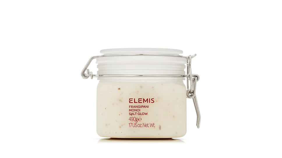 Elemis, очищающий увлажняющий солевой скраб для тела Франжипани-Монои с ароматом гибискуса, цветов франжипани и кокосового масла.