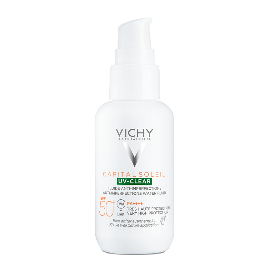 Vichy, солнцезащитный флюид для лица для проблемной кожи Capital Soleil Uv-Clear SPF50+: корректирует и предотвращает появление несовершенств, матирует кожу.