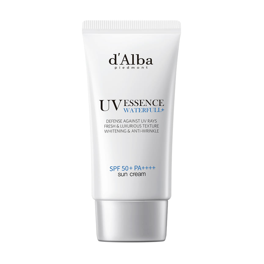 D’Alba, солнцезащитныи? крем-эссенция SPF50+ PA++++ Waterfull Essence Sun cream с белым трюфелем в составе: предотвращает негативное влияние от загрязнения окружающей среды, помогает защитить кожу от пигментации и признаков преждевременного старения.
