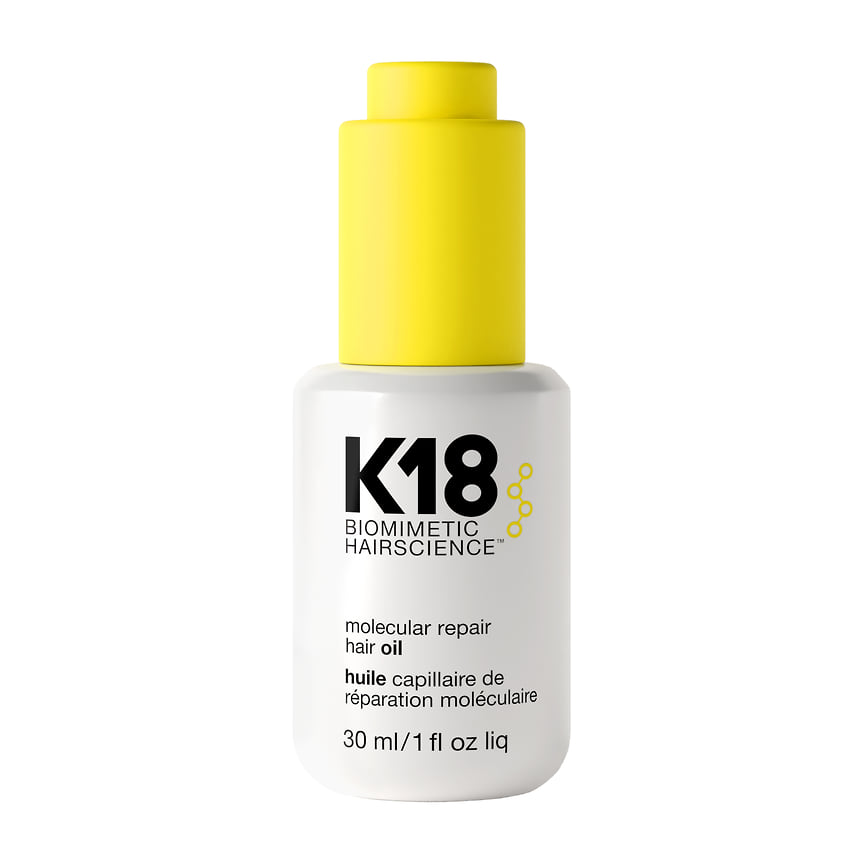 K18 Hair (США), молекулярное масле-бустер для восстановления структуры волос и термозащиты. В составе средства: масло авокадо, подсолнечника, сквалан, пептиды.