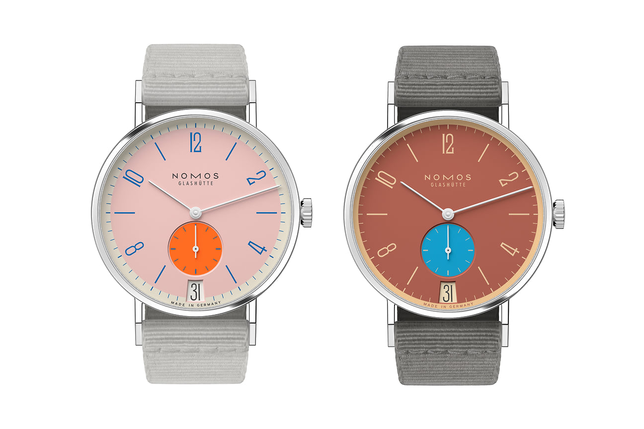 Часы Tangente 38 Datum, сталь, 38 мм, Nomos Glashutte (2 часов разных цветов)