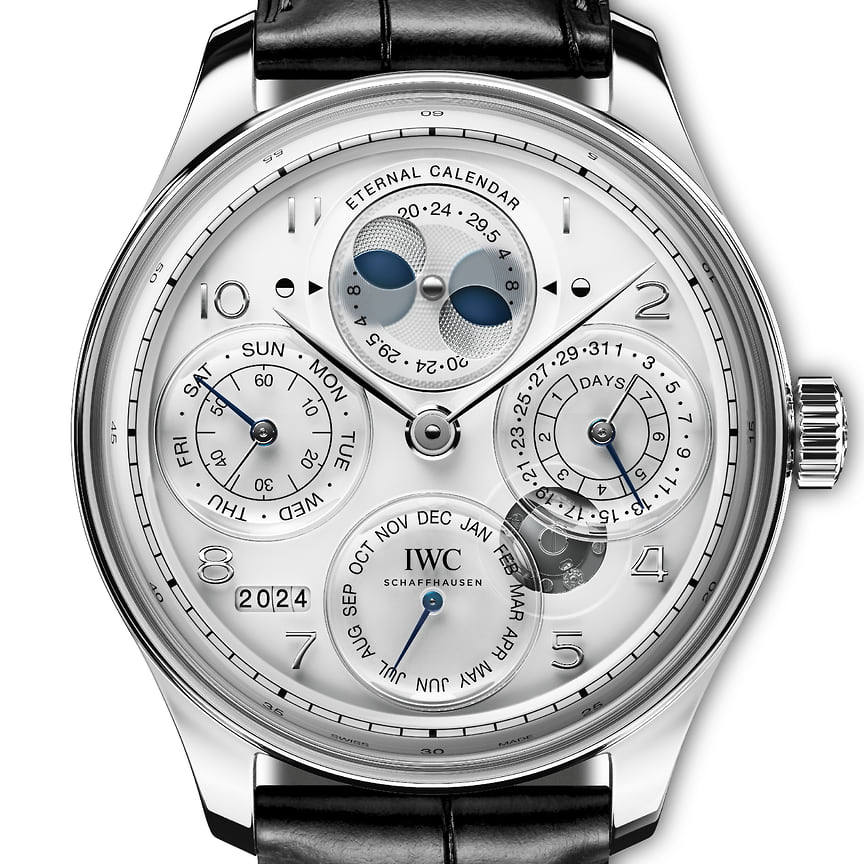 Главный приз Aiguille d’Or («Золотая стрелка»): IWC Portugieser Eternal Calendar, часы с вечным календарем, актуальным до 3999 г. (остальные «вечники» требуют коррекции в 2100 г.), автоматический механизм, платиновый корпус, CHF 150 тыс.