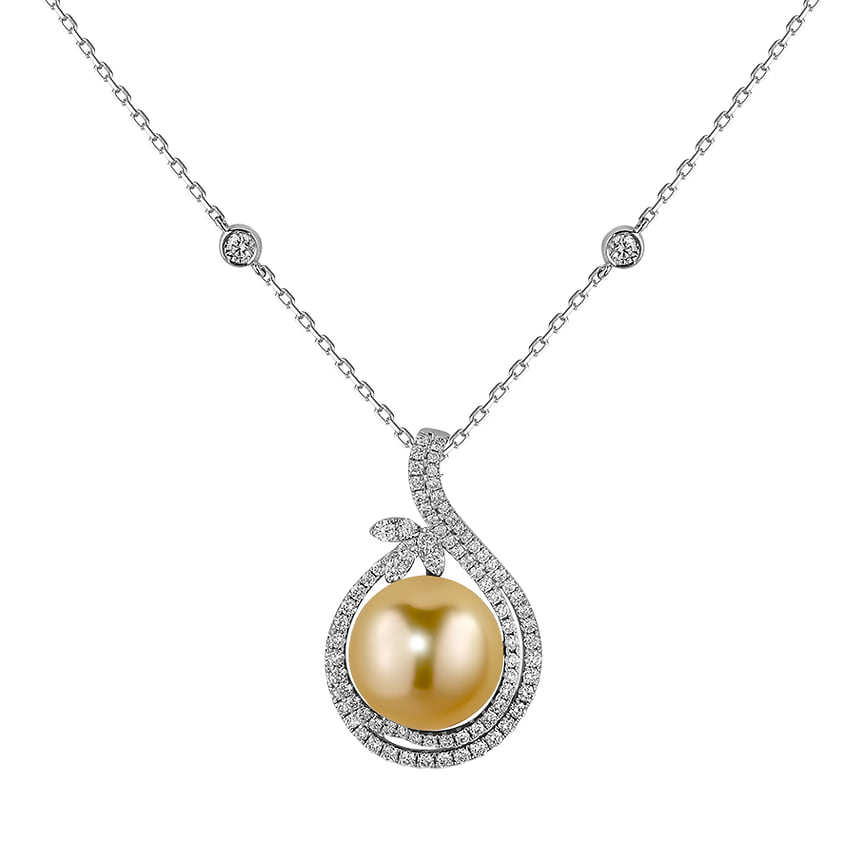 Колье Royal Pearl, белое золото, бриллианты, золотой жемчуг, MIUZ Diamonds, 483 945 р.