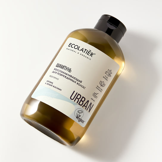 Ecolatier, восстанавливающий шампунь для поврежденных волос линии Urban. В составе: масло арганы, экстракт жасмина