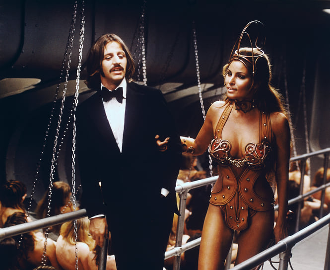 Актриса Ракель Уэлч и Ринго Старр на съемках фильма «Чудотворец», 1970 год
