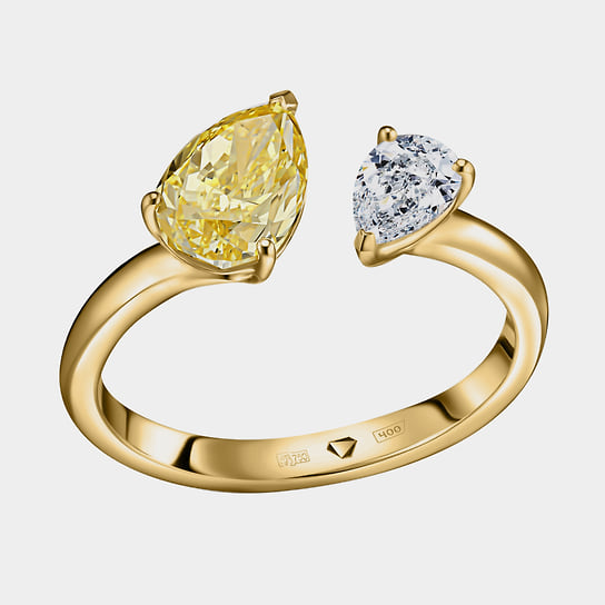 Кольцо с бесцветным и желтым бриллиантами, Alrosa Diamonds