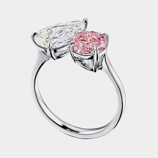 Кольцо с бесцветным и розовым бриллиантами, Parure Atelier