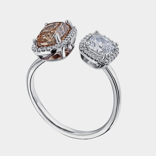 Кольцо с бесцветным и коричневым бриллиантами, Parure Atelier