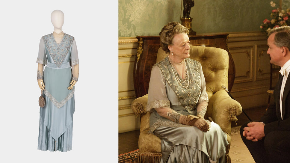 Мэгги Смит (в роли Вайолет Кроули, вдовствующей графини Грэнтэм): платье цвета морской волны с серебряной отделкой